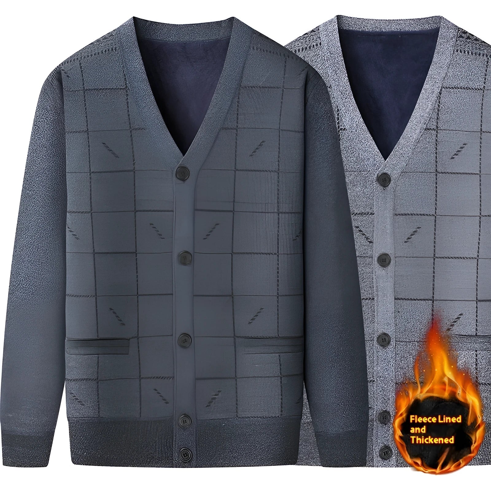 Middle-aged man wearing grey batwing sleeve cardigan with velvet lining for autumn winter casual wear