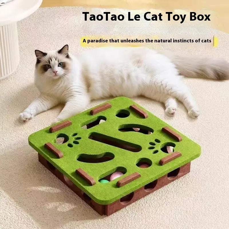 Green brown felt cat scratching pad measuring 30cm square for indoor cats