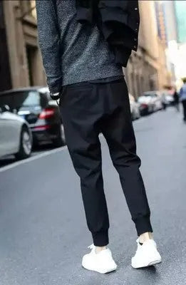 Casual sports trousers black straight leg tether closure mid waist full length