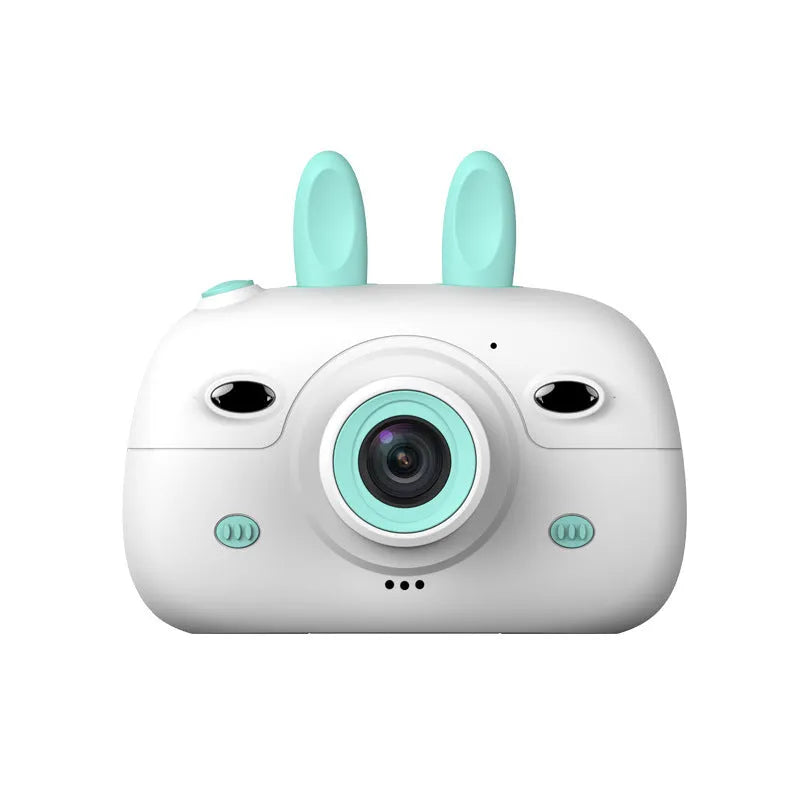 Cartoon rabbit video recorder with 1080P dual camera, double flash, zero focus lens, green or pink body