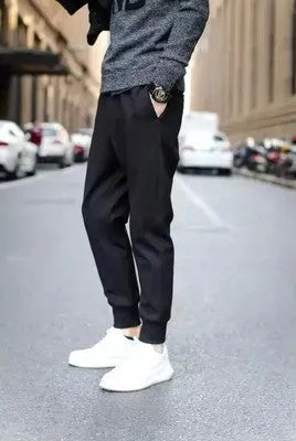 Casual sports trousers black straight leg tether closure mid waist full length