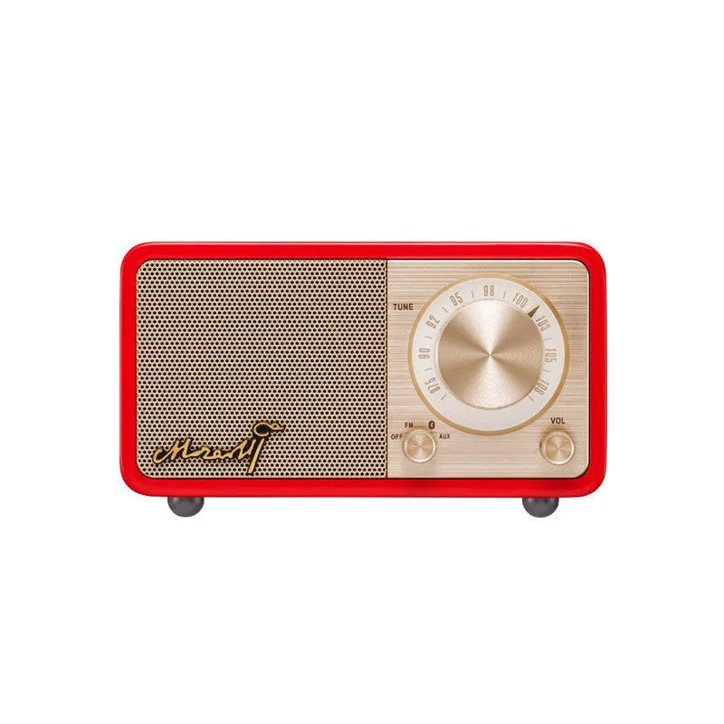 Bluetooth portable speaker with wooden box body in log colour, compact size 115x73x65mm