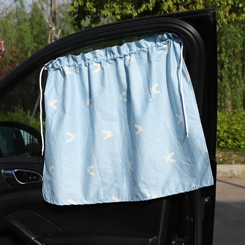 All cotton cartoon auto curtain sunshade for general vehicle window protection with rabbit pattern