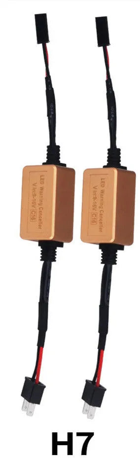 Black alloy H4 H7 H11 LED car headlight Canbus decoder with plug connectors.