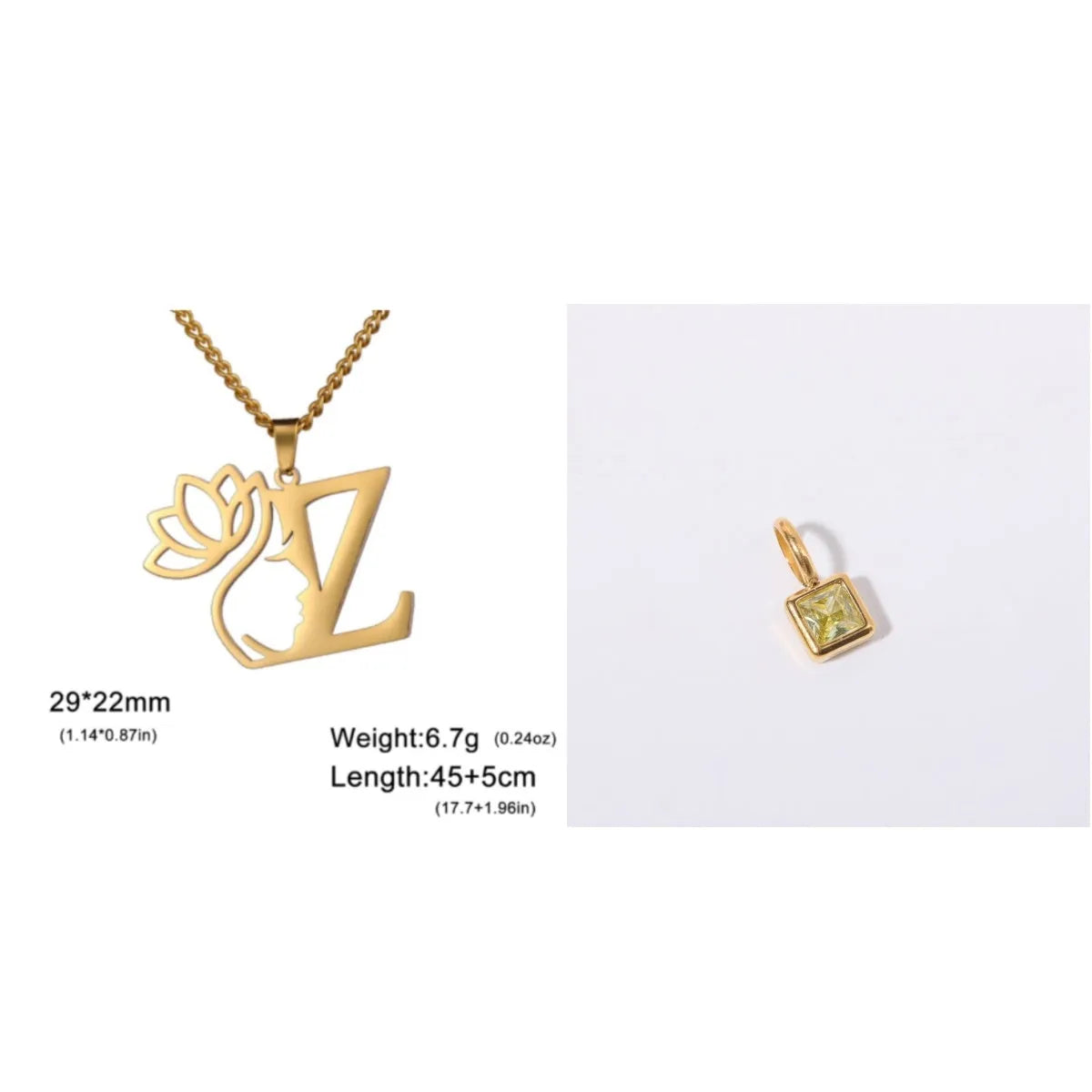 Stainless steel cross chain necklace with letter pendant in gold or silver electroplated finish