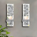 Pair of silver mirror glass candle holders for wall mounting, modern design