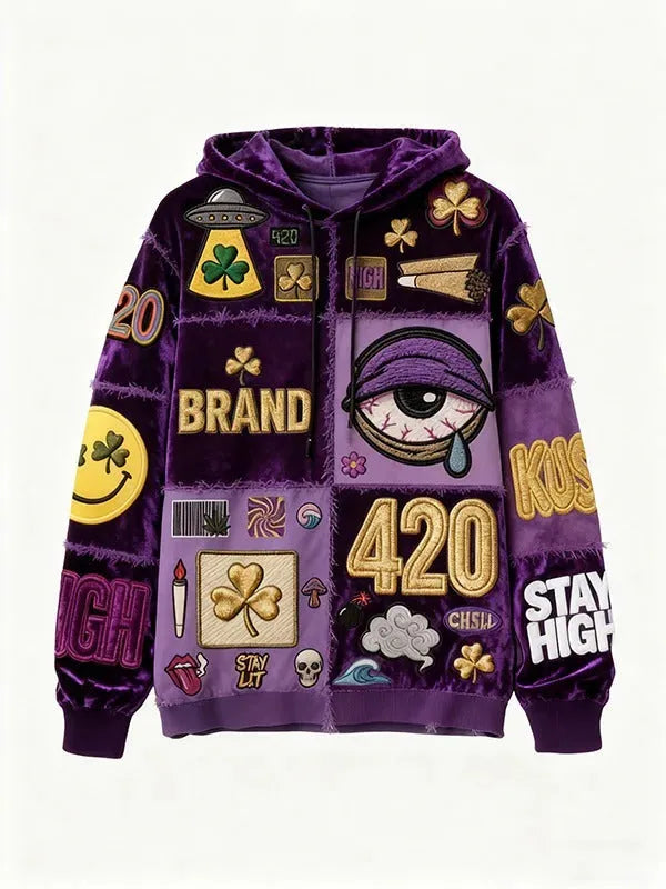 Casual printed polyester sweater available in six colours including black, green, orange, pink, purple, and white
