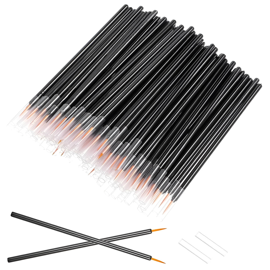 One hundred black disposable eyeliner brushes with fine points, each in a clear plastic sleeve.