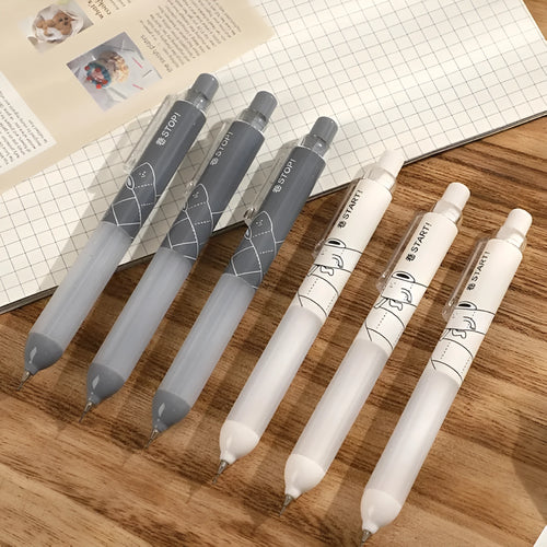 A black and white minimalist 0.5mm automatic pencil with a cloud grip, showing the HB lead hardness.