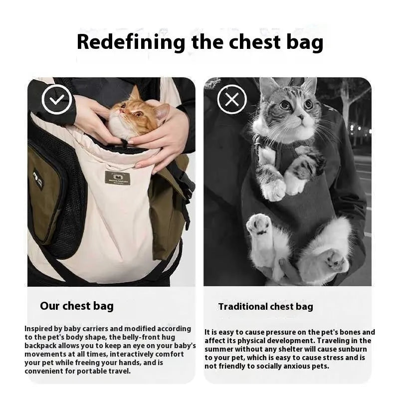 Portable PET cat backpack in brown or custard with built-in safety buckle and adjustable drawstring
