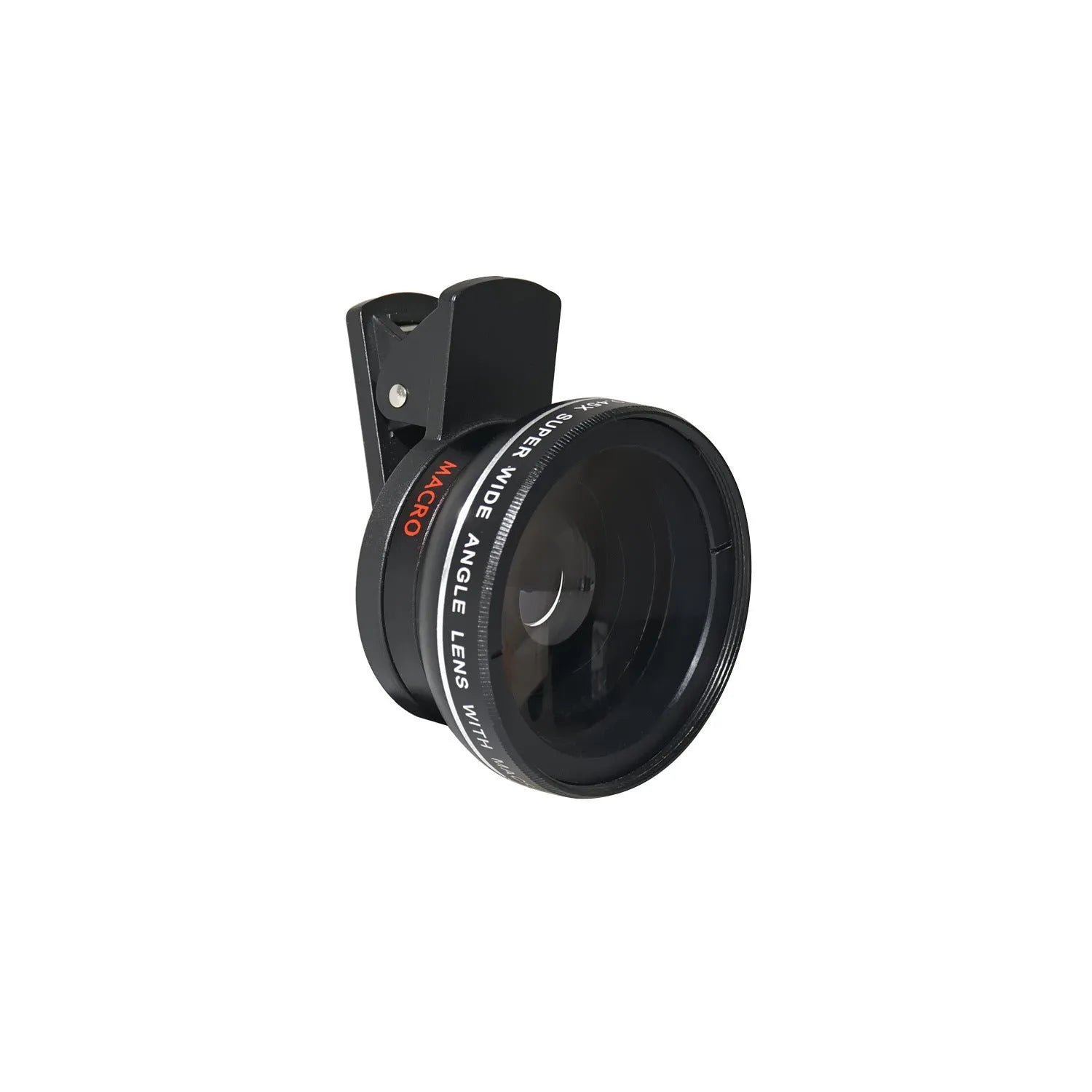 LIEQI external wide-angle and macro smartphone camera lens in metal housing.