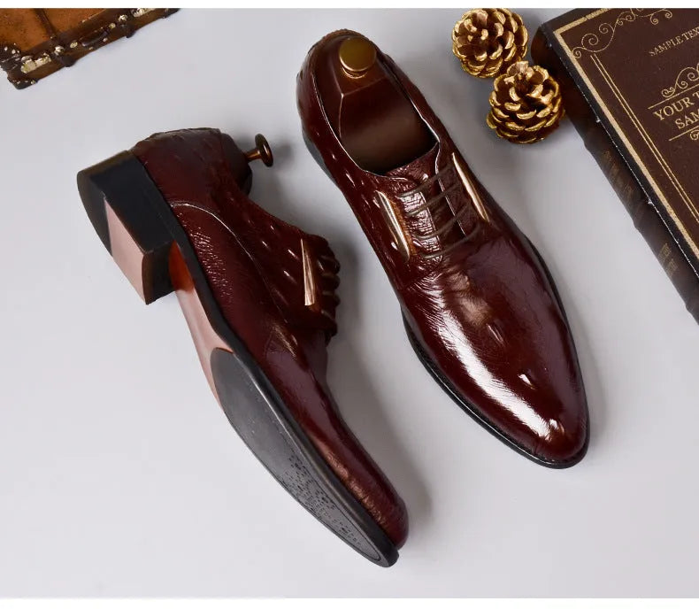 New men's crocodile leather shoes in black, genuine crocodile hide, side view, formal dress shoes