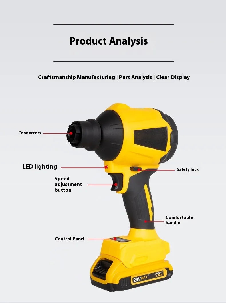 Yellow handheld lithium battery dust gun with 680W power for office cleaning applications