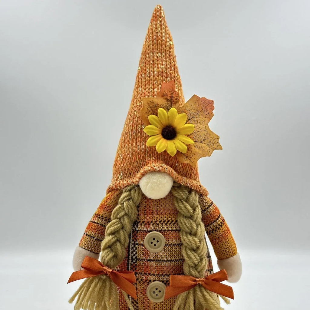 Harvest festival autumn pumpkin faceless doll in braid style with mixed fabric and plastic construction
