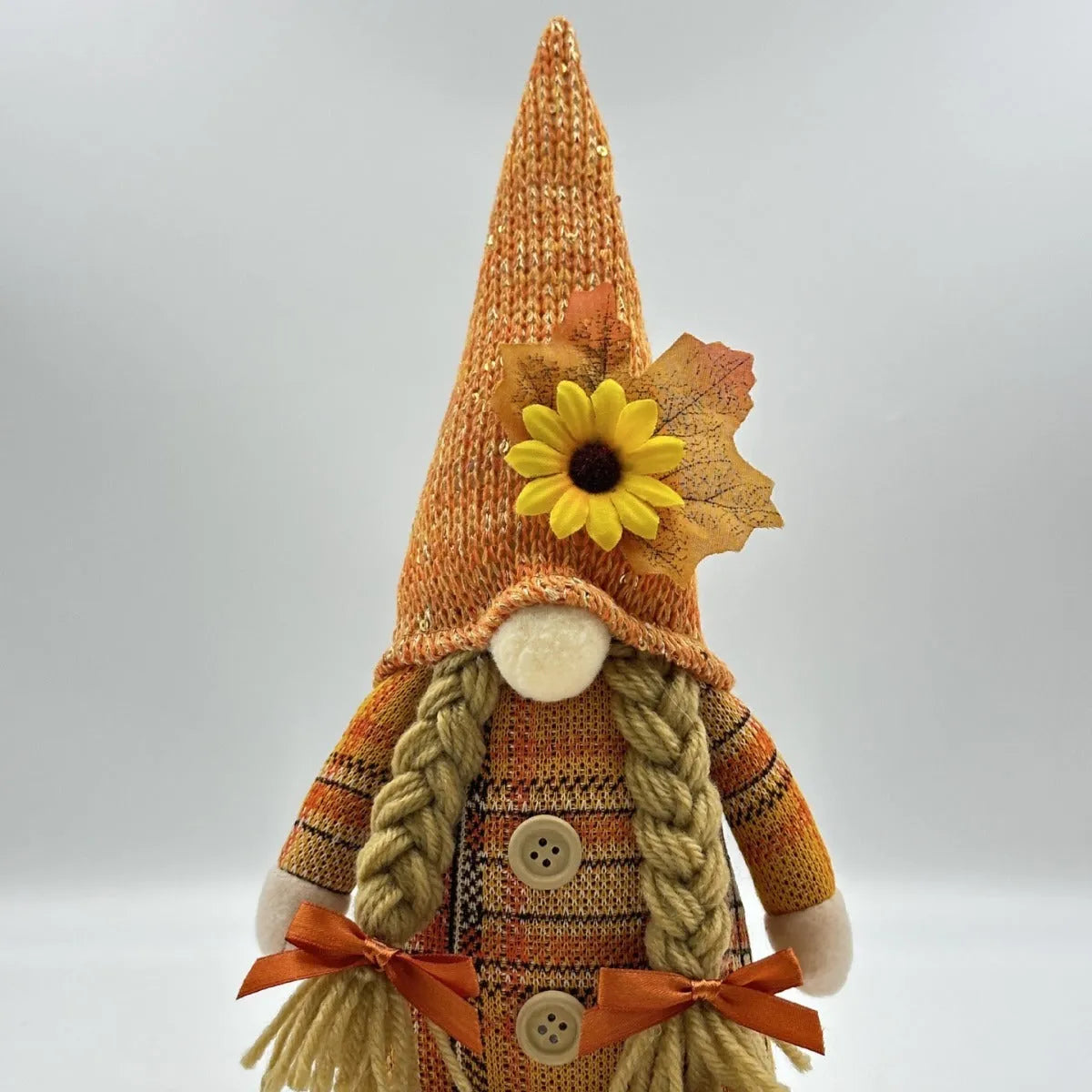 Harvest festival autumn pumpkin faceless doll in braid style with mixed fabric and plastic construction