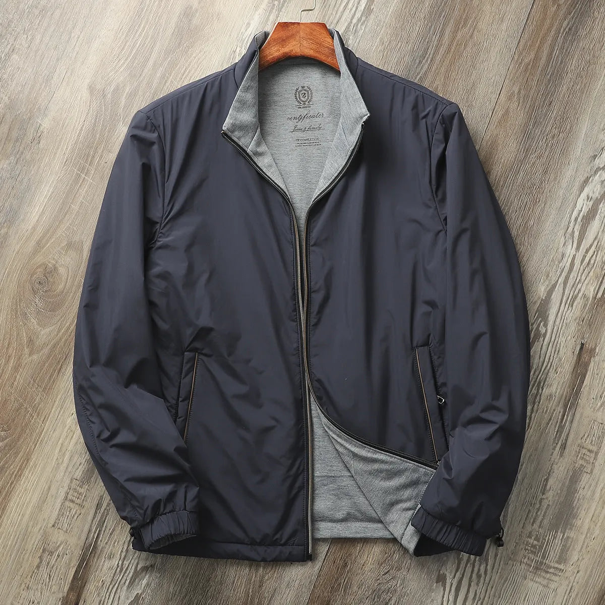 Men's stand collar business casual jacket in polyester-cotton blend available in four colours