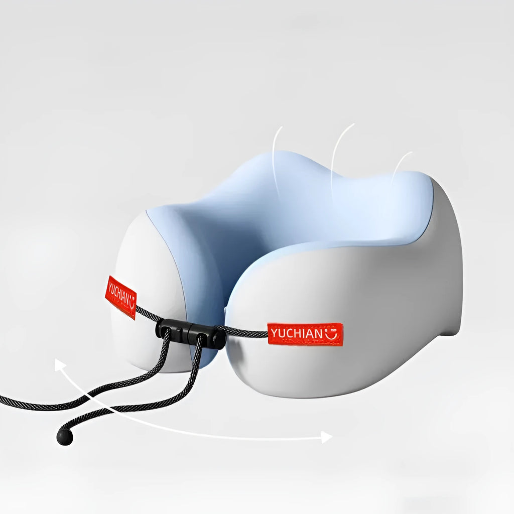 Memory foam U-shaped travel neck pillow in mint green, sky blue, grey, or cherry blossom pink for neck support