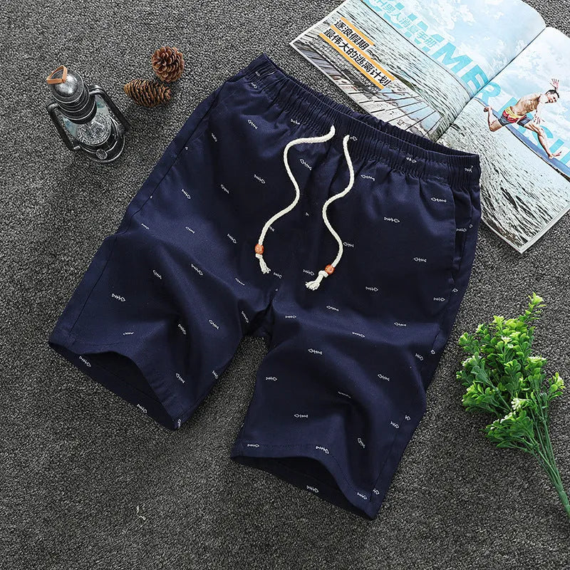Cotton beach shorts for men in dark blue, multiple sizes available summer swimwear