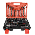 61-piece metric socket wrench set with chrome vanadium steel tools in a box for car and mechanical repair.