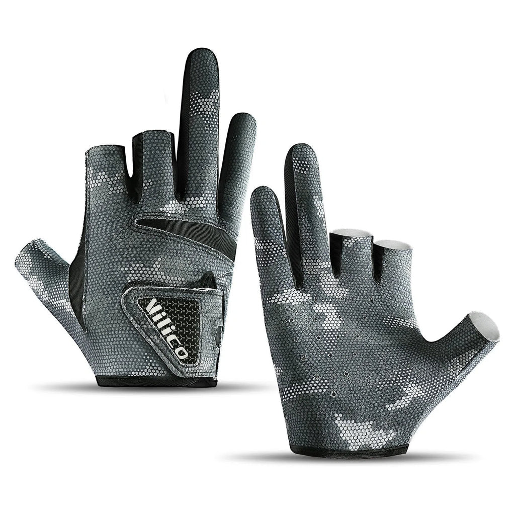 Exposed three-finger fishing gloves in black or gray, polyester non-slip summer sun protection, sizes M and L