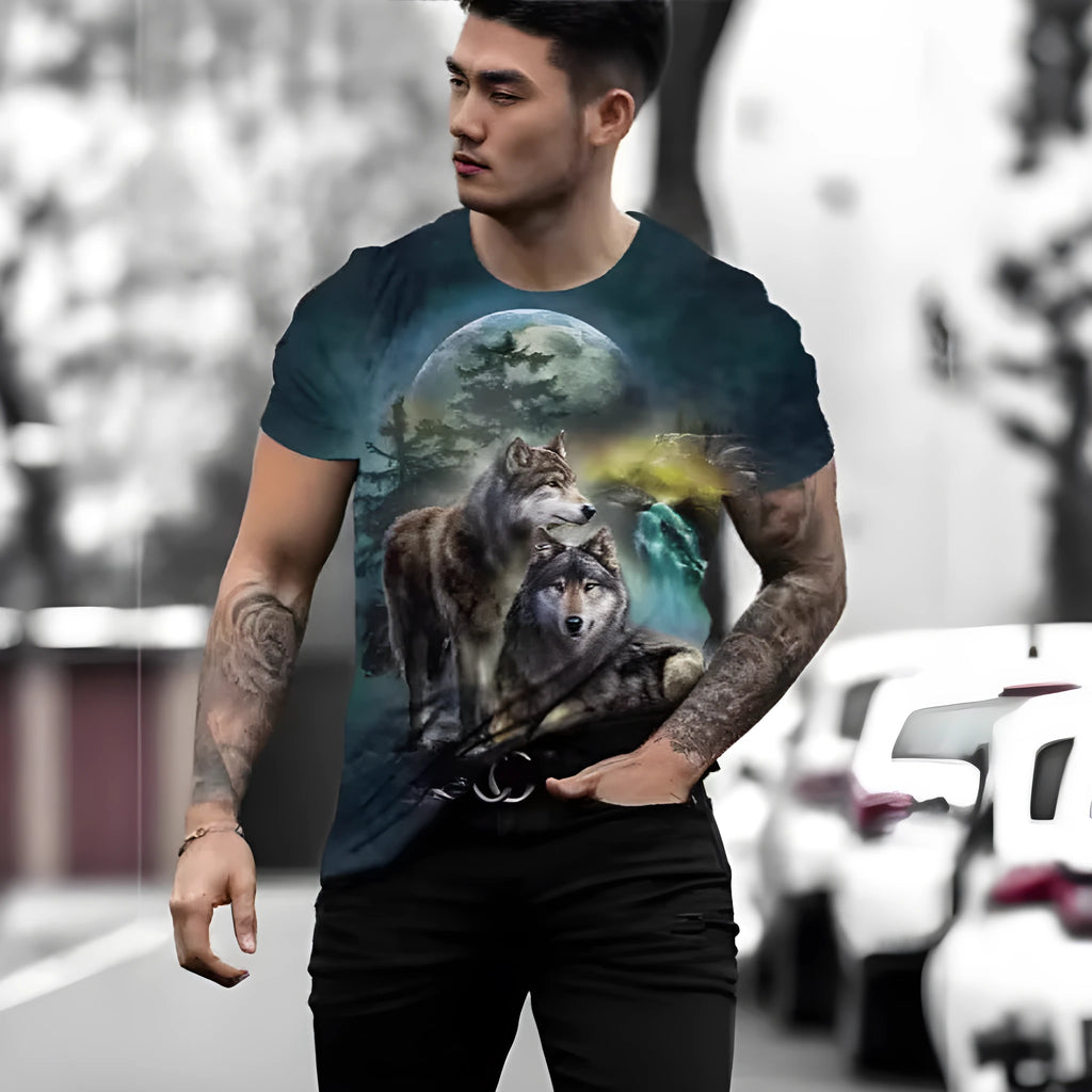 Retro 3D animal print men's short-sleeved T-shirt in lightweight polyester fabric