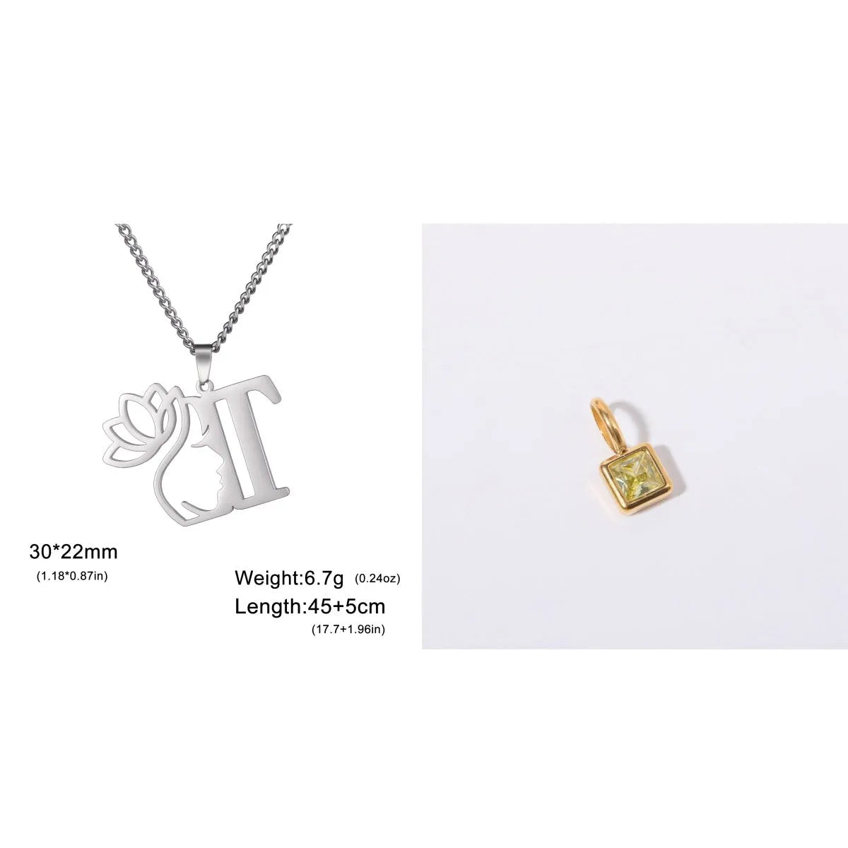 Stainless steel cross chain necklace with letter pendant in gold or silver electroplated finish