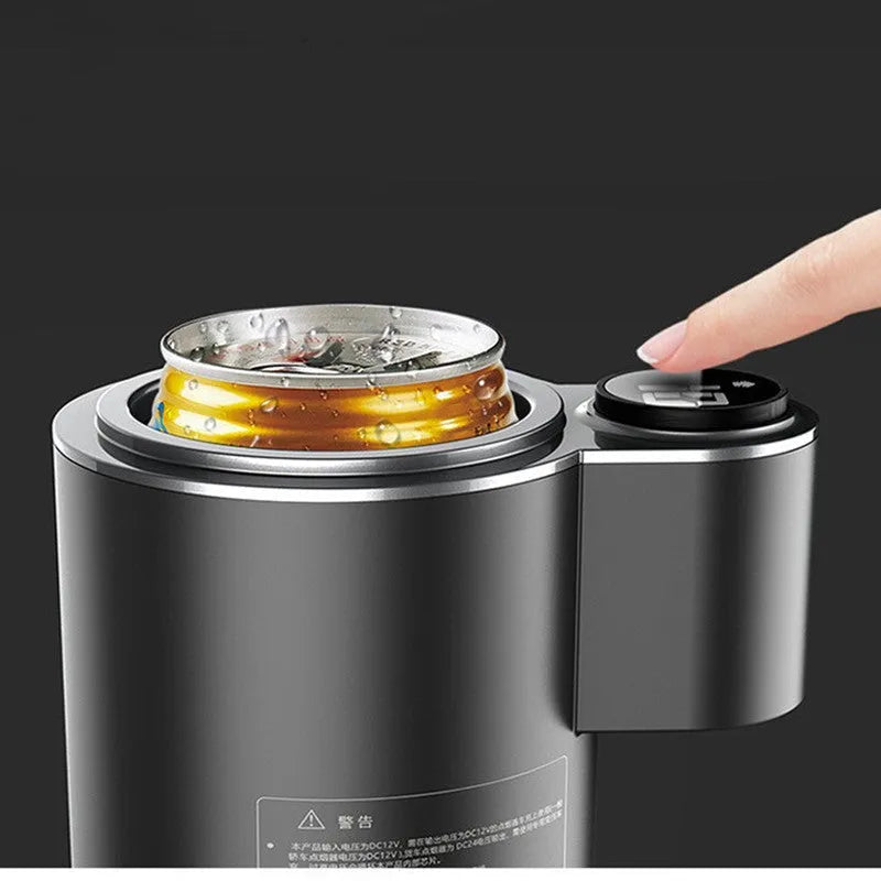 Black car hot and cold cup with USB cable, aluminium body, single pack for vehicle drink temperature control