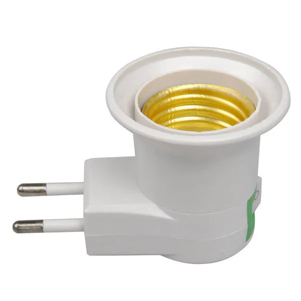 White E27 screw lamp holder adapter with a switch and three plug style options: AU, EU, and US.
