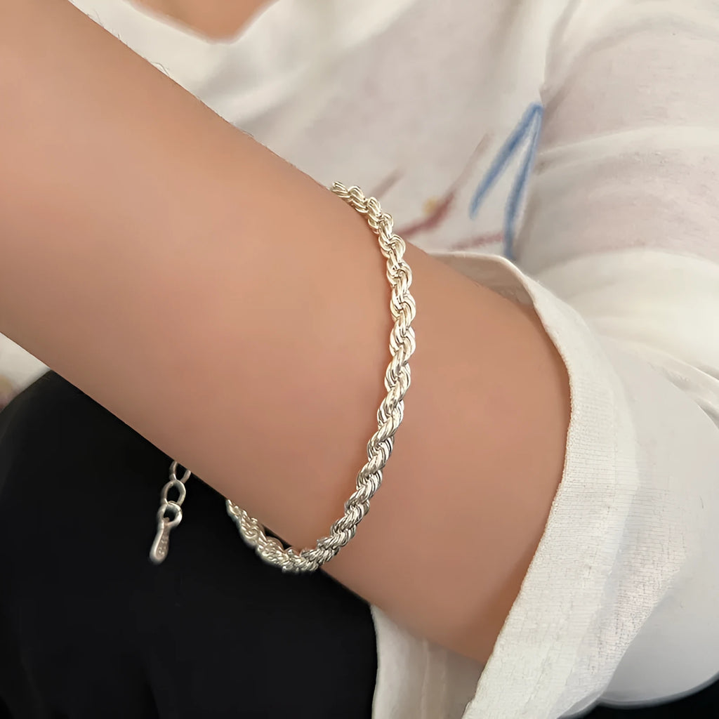 Silver twisted fried dough twists bracelet for women, vintage versatile handwear wrist accessory