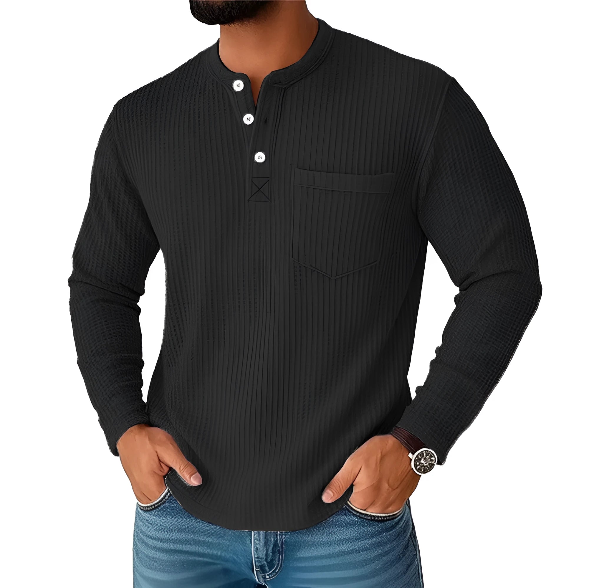 Men's long sleeve Henley shirt casual jacket with collar button front in light gray colour