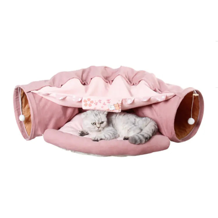Cloth cat tunnel for litter box in matcha green colour, one size, washable design for indoor cats