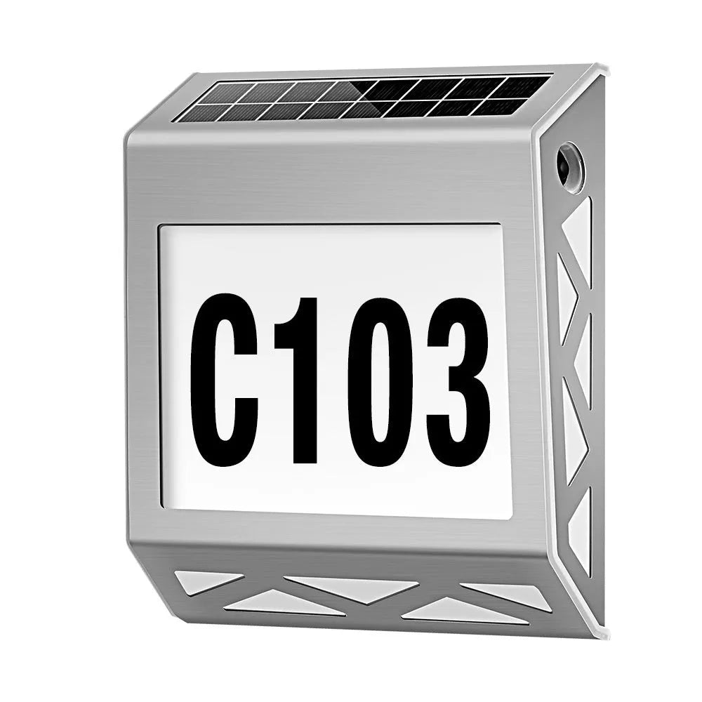 Solar powered waterproof doorplate light with LED digital display for outdoor house numbers