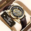 Men's Swiss quartz watch with double-sided hollow movement and leather strap