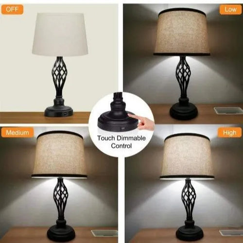 European style alloy bedside table lamp with touch controls and USB charging socket