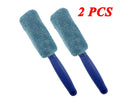 Blue microfiber car tyre brush with extended 45cm handle for wheel cleaning