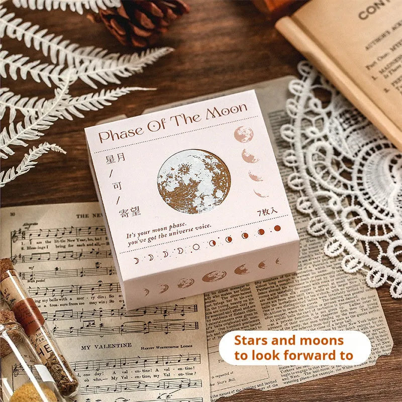 Mr Paper wooden decorative stamp set showing seven vintage design stamps for journal and craft projects
