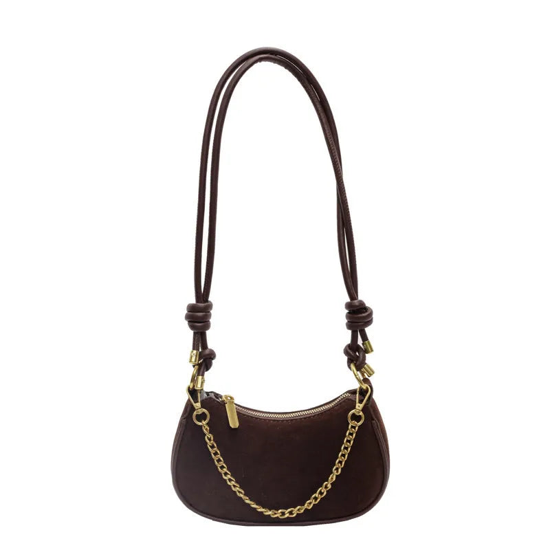 Minority frosted square PU crossbody shoulder bag in brown with single strap and sewing line detail