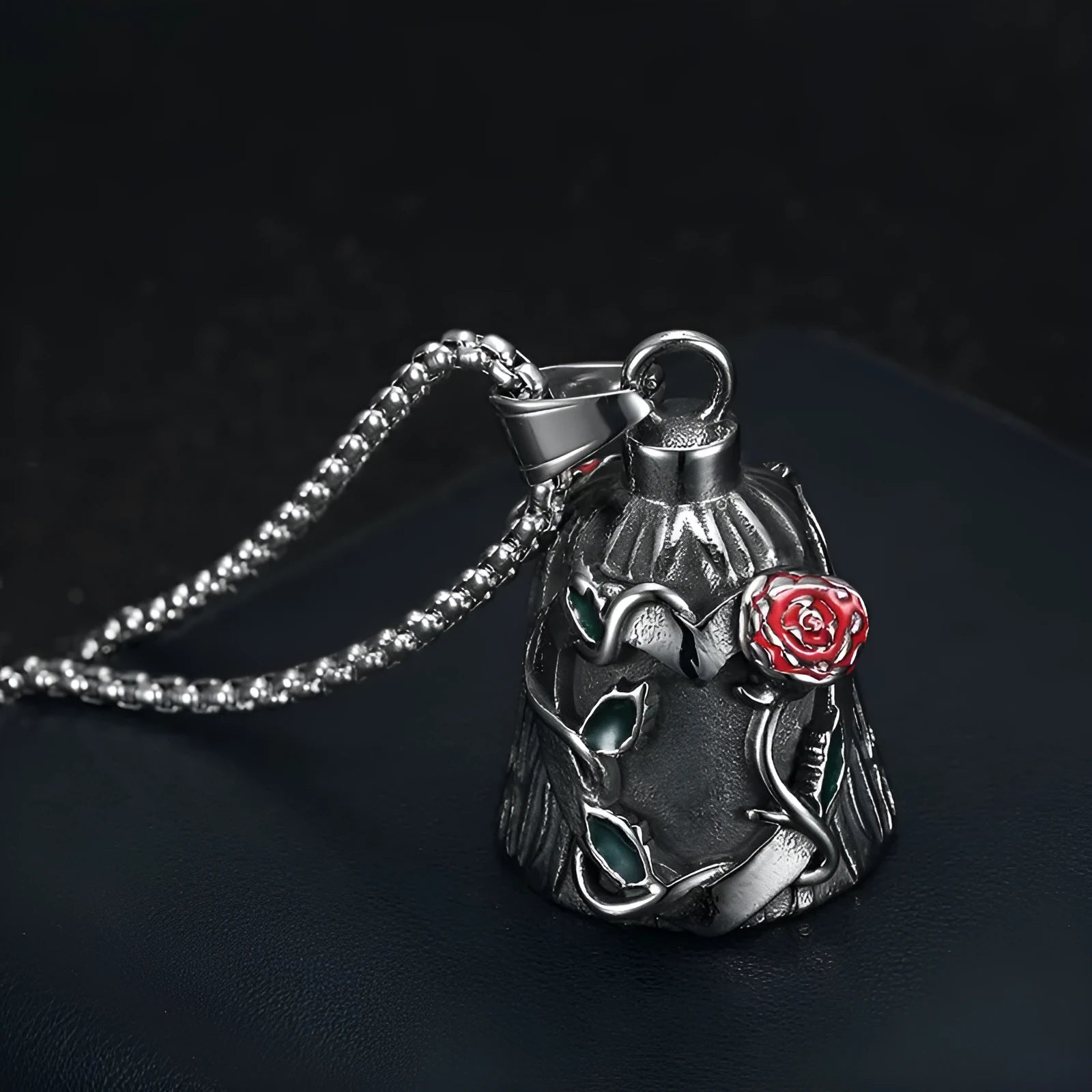 Titanium steel vintage motorcycle lucky bell with geometric shape and double-sided epoxy rose decoration