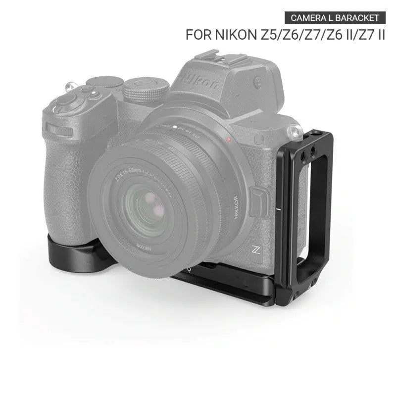 L-shaped aluminium alloy camera bracket in black for Nikon Z series with wrench included
