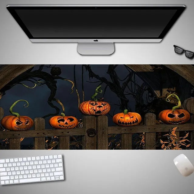Oversized Halloween mouse pad with spooky design on rubber cloth material