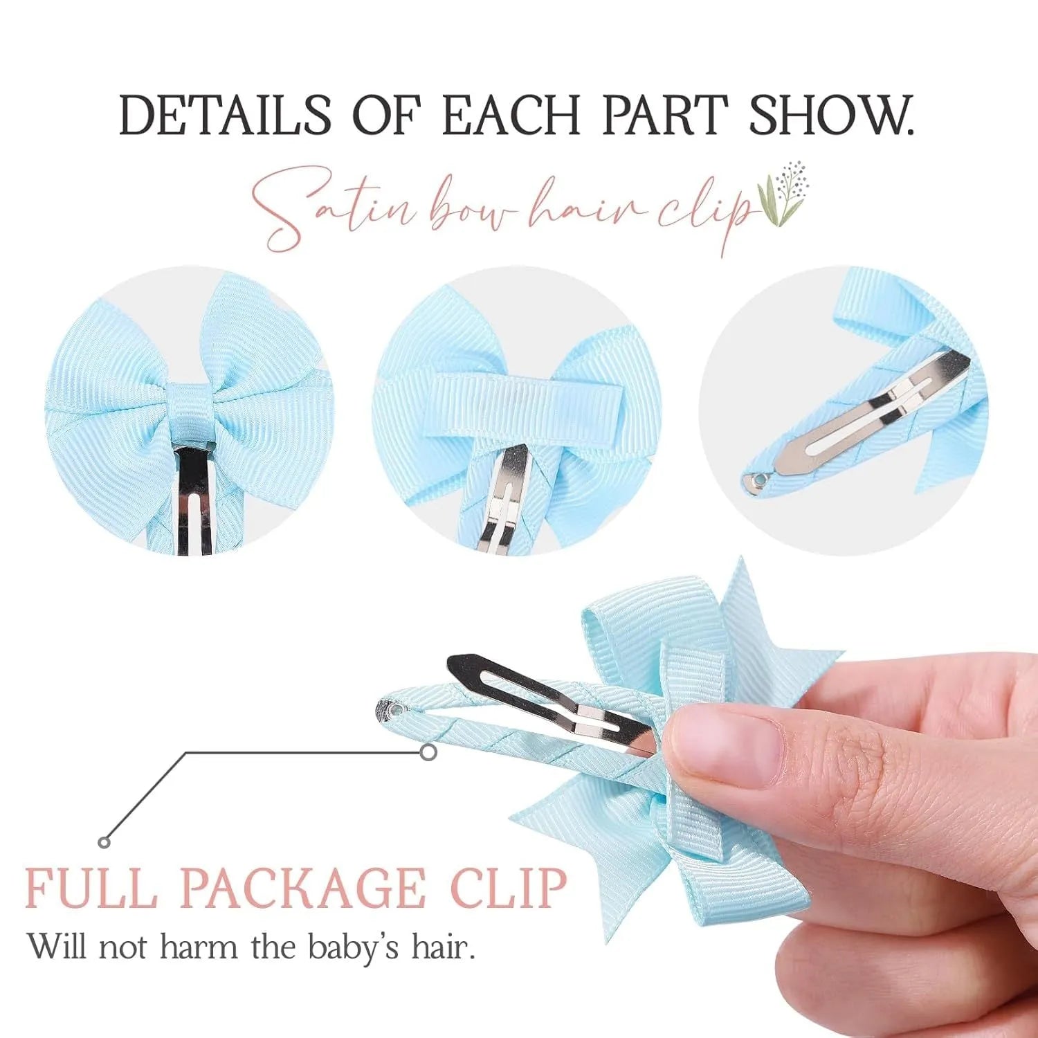 40-piece set of baby hair bows with grosgrain ribbon and fully wrapped snap clips