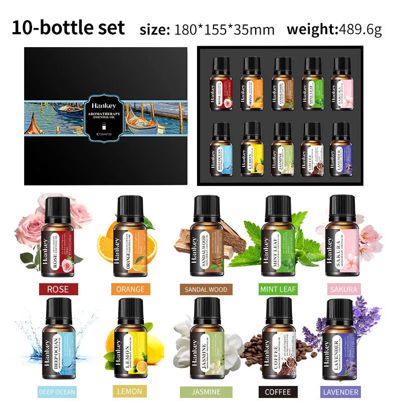 Water-soluble aromatherapy essential oil set in presentation box with multiple bottles