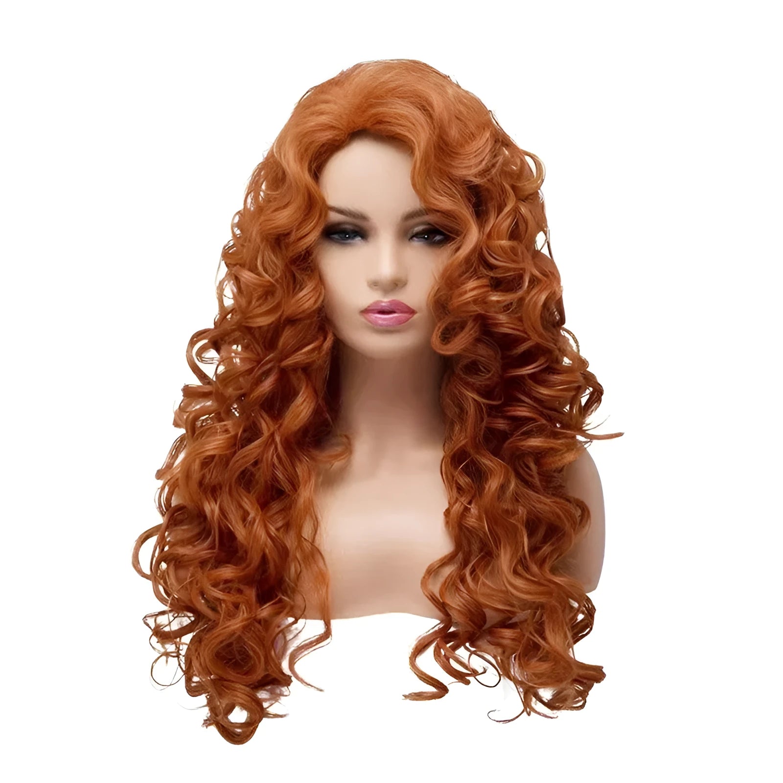 Brown long wavy curly synthetic wig with shoulder-length style for Halloween cosplay