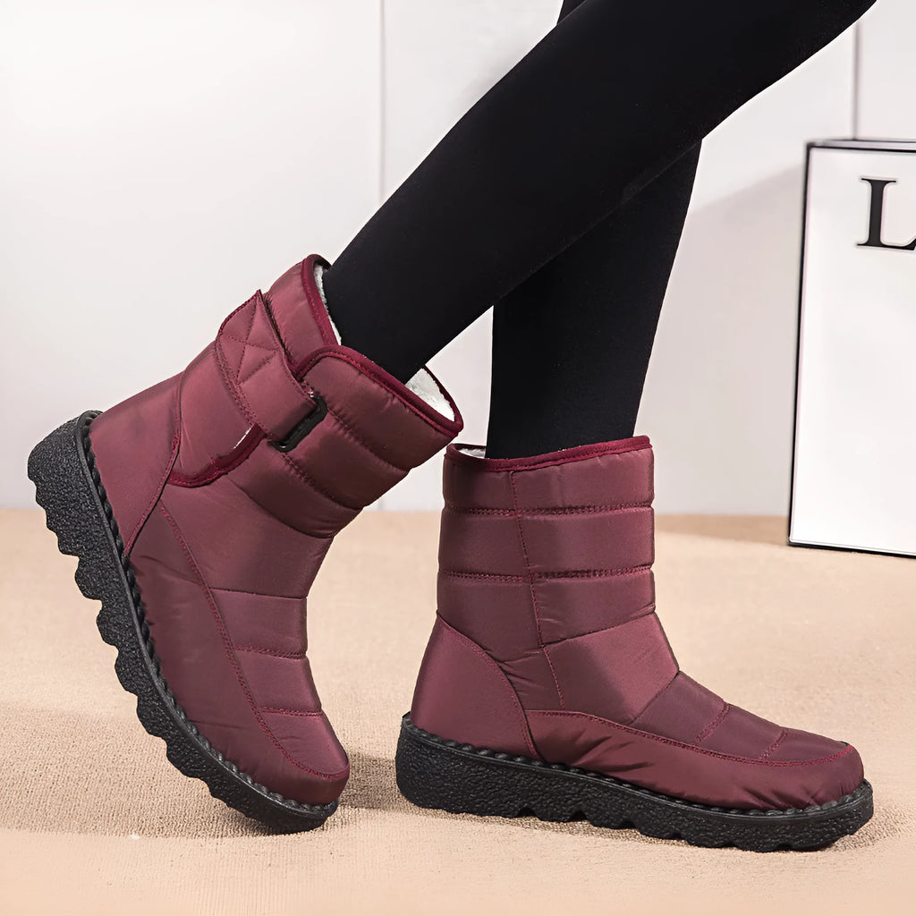 Winter fabric casual cotton snow boots with Velcro fastening, round toe, and 3.5cm rubber sole