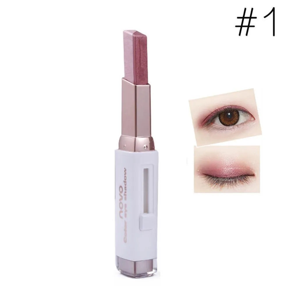 Two-color gradient eye shadow stick with smudge effect and push-button release