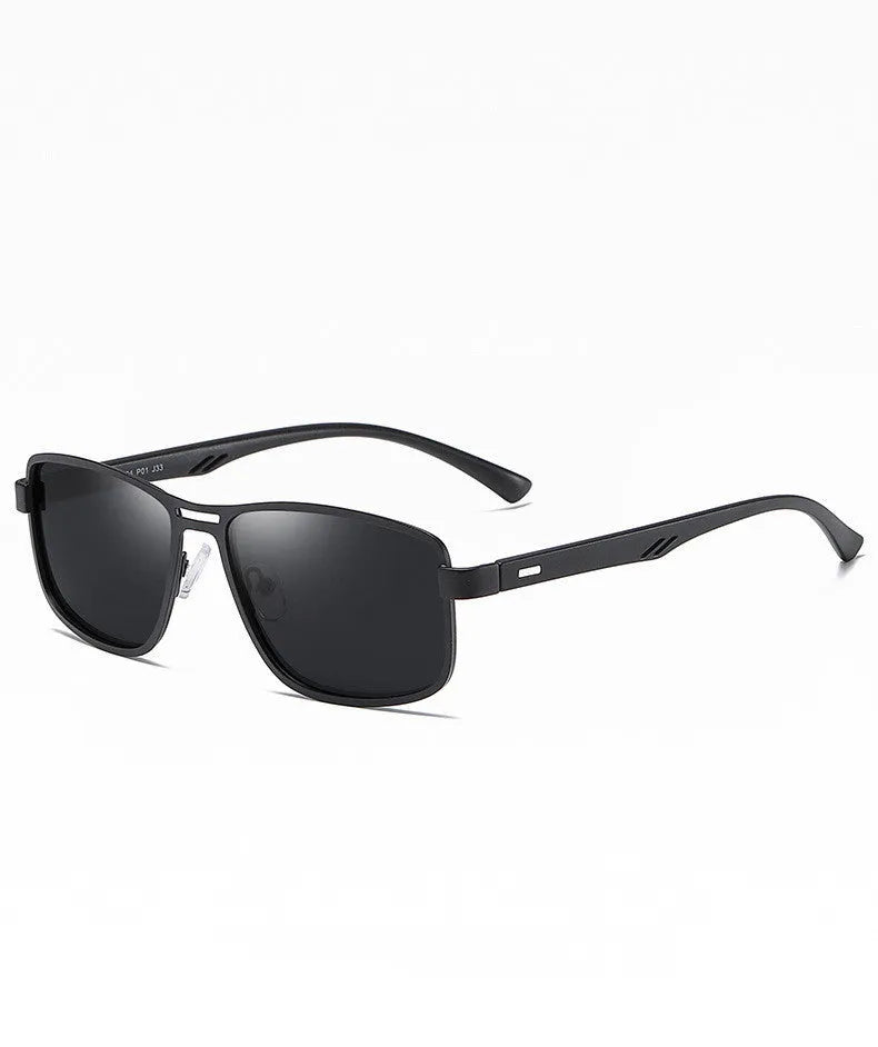 Men's polarized sunglasses with TR90 frame, TAC lenses, UV400 protection, available in black, green, gun colour, and tea.