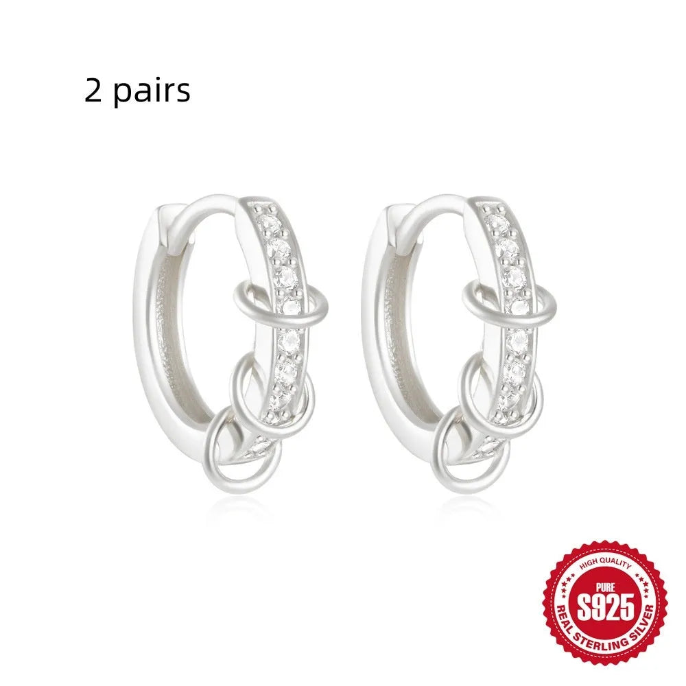 Small round geometric sterling silver stud earrings in gold or silver finish options