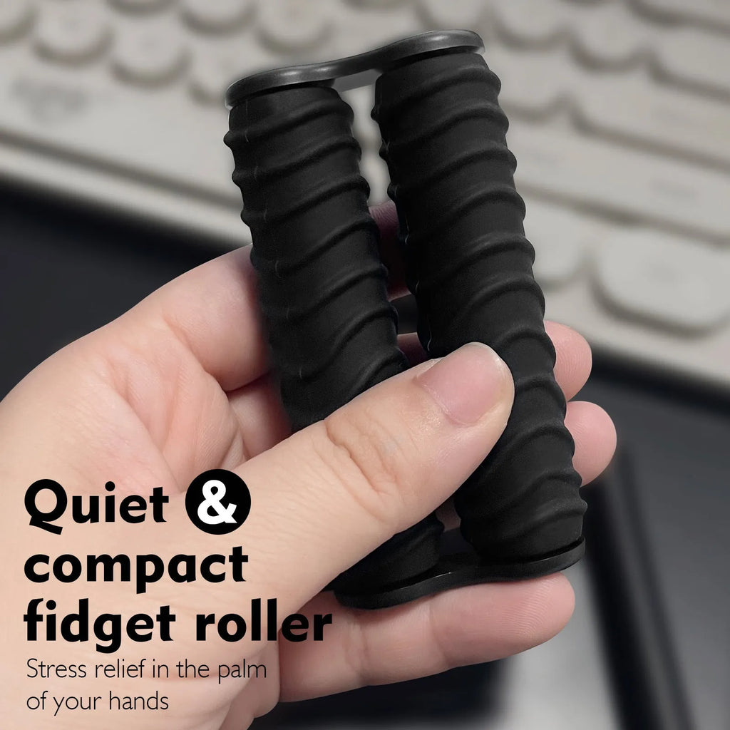 Black silicone decompression roller palm massage toy with Common, Stripe or Wave texture option