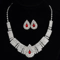 Exaggerated full drill bridal suite necklace and matching earrings set in black, red, or white for wedding jewellery