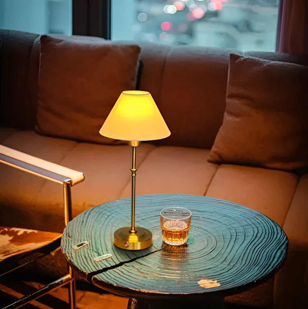 Gold alloy desk lamp with LED light source and three-step dimming button